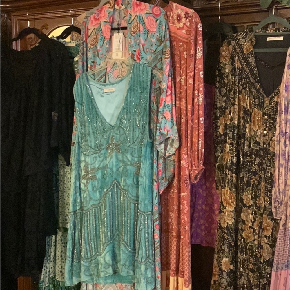 Hand Beaded Turquoise Dress from Australia, approx. 4-6 sz STUNNING ARTWORK!!